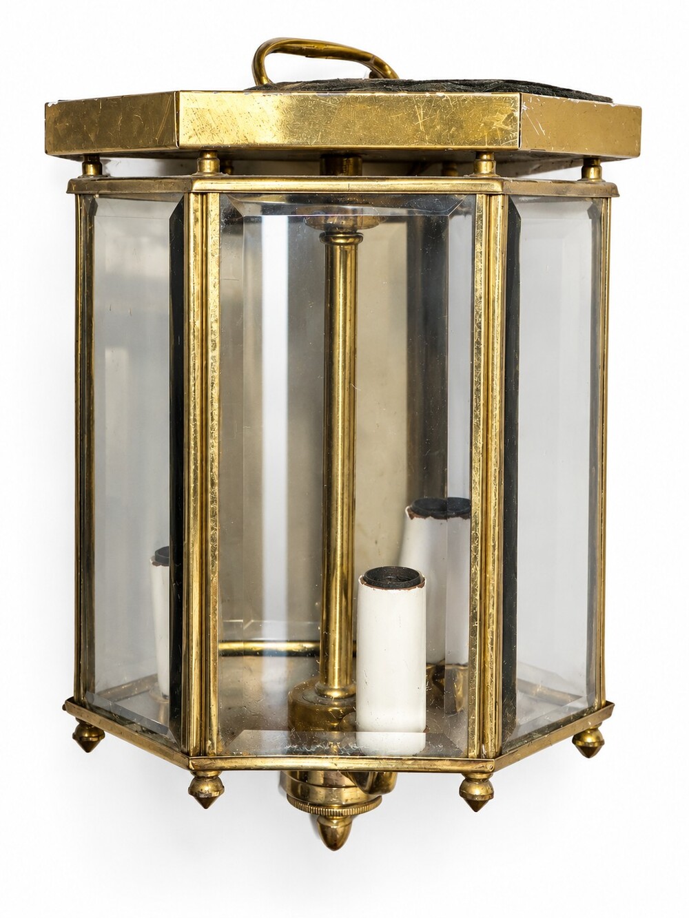 Hexagonal Brass & Glass 3-light Entryway Hall Light Fixture Flush Mount